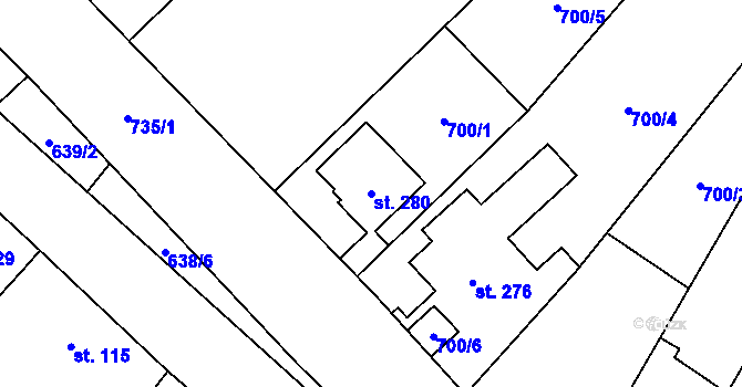 Parcela st. 280 v KÚ Hluchov, Katastrální mapa