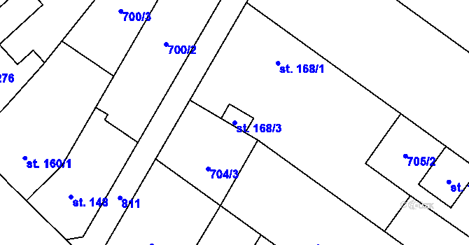 Parcela st. 168/3 v KÚ Hluchov, Katastrální mapa