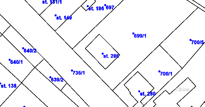 Parcela st. 286 v KÚ Hluchov, Katastrální mapa