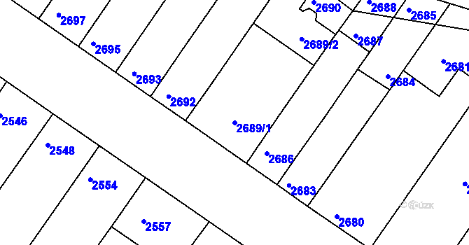 Parcela st. 2689/1 v KÚ Hluk, Katastrální mapa