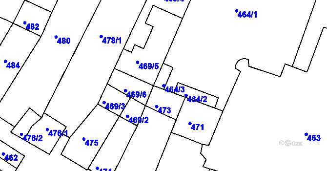 Parcela st. 464/3 v KÚ Hluk, Katastrální mapa