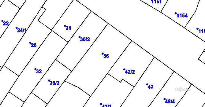 Parcela st. 36 v KÚ Hluk, Katastrální mapa