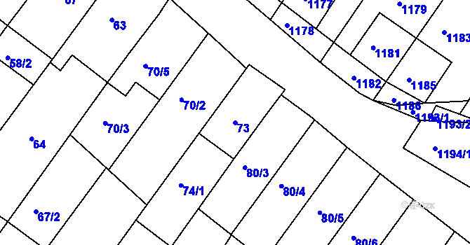 Parcela st. 73 v KÚ Hluk, Katastrální mapa