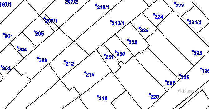 Parcela st. 231 v KÚ Hluk, Katastrální mapa