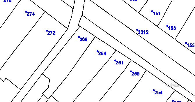 Parcela st. 264 v KÚ Hluk, Katastrální mapa