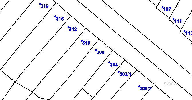 Parcela st. 308 v KÚ Hluk, Katastrální mapa
