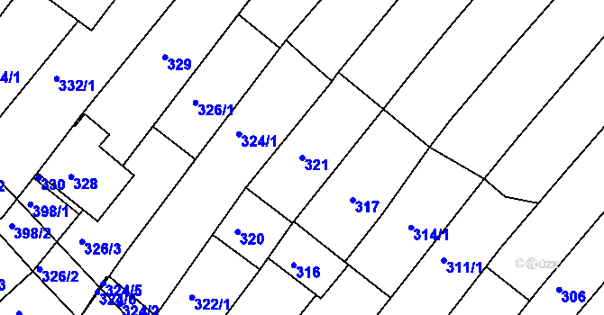 Parcela st. 321 v KÚ Hluk, Katastrální mapa