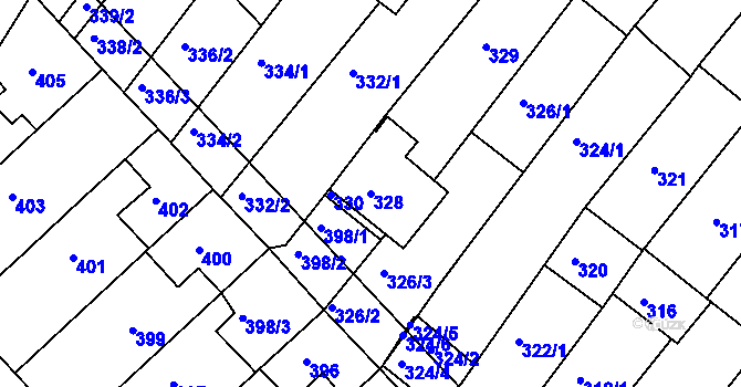Parcela st. 328 v KÚ Hluk, Katastrální mapa