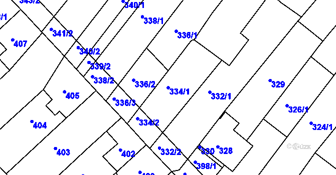 Parcela st. 334/1 v KÚ Hluk, Katastrální mapa