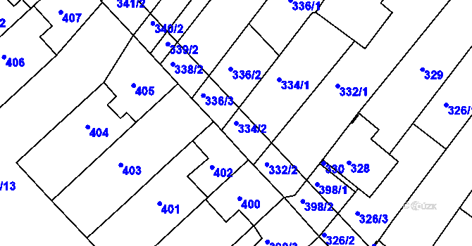 Parcela st. 334/2 v KÚ Hluk, Katastrální mapa