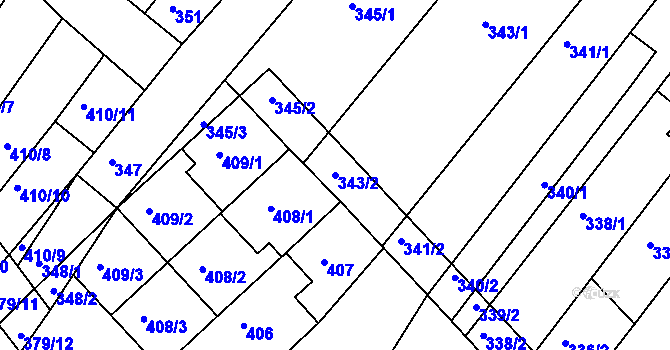 Parcela st. 343/2 v KÚ Hluk, Katastrální mapa