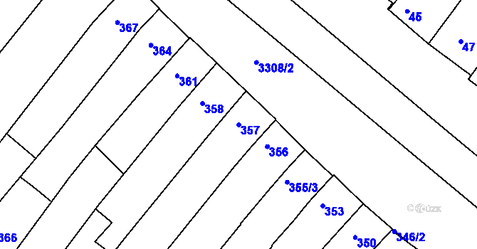 Parcela st. 357 v KÚ Hluk, Katastrální mapa
