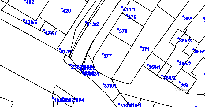 Parcela st. 377 v KÚ Hluk, Katastrální mapa