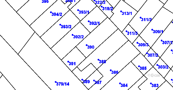 Parcela st. 390 v KÚ Hluk, Katastrální mapa