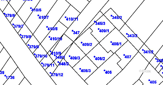 Parcela st. 409/2 v KÚ Hluk, Katastrální mapa