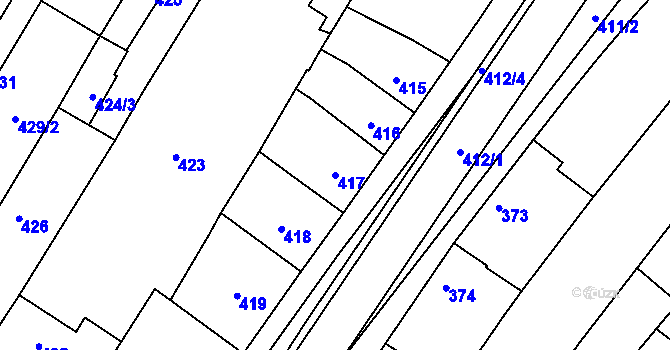 Parcela st. 417 v KÚ Hluk, Katastrální mapa