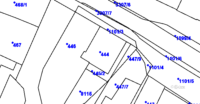 Parcela st. 444 v KÚ Hluk, Katastrální mapa