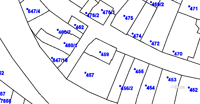 Parcela st. 459 v KÚ Hluk, Katastrální mapa
