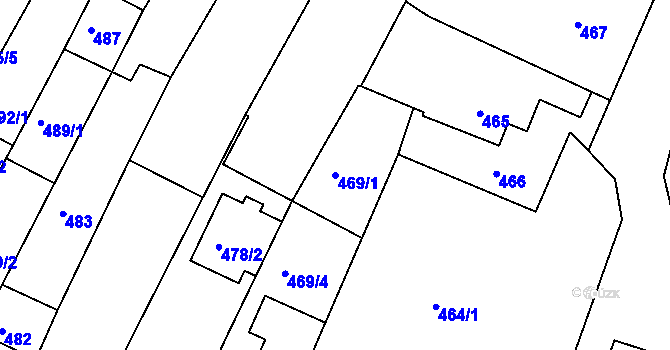 Parcela st. 469/1 v KÚ Hluk, Katastrální mapa