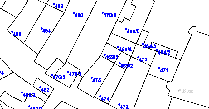 Parcela st. 469/3 v KÚ Hluk, Katastrální mapa