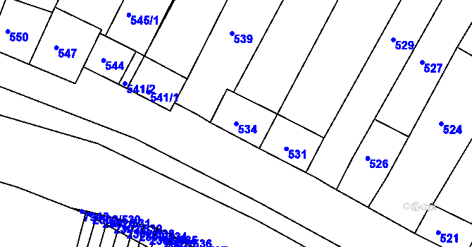 Parcela st. 534 v KÚ Hluk, Katastrální mapa