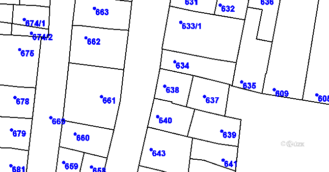 Parcela st. 638 v KÚ Hluk, Katastrální mapa