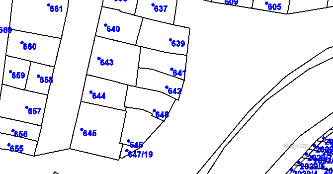 Parcela st. 642 v KÚ Hluk, Katastrální mapa