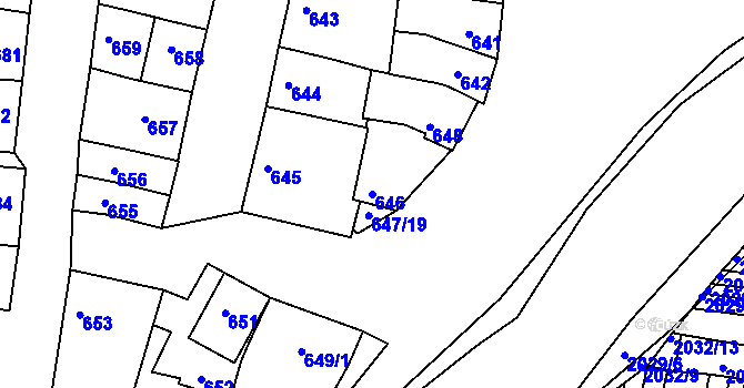 Parcela st. 646 v KÚ Hluk, Katastrální mapa