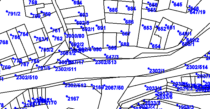 Parcela st. 647/3 v KÚ Hluk, Katastrální mapa