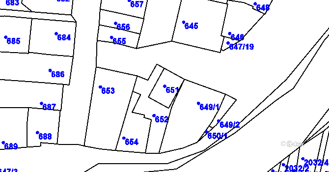 Parcela st. 651 v KÚ Hluk, Katastrální mapa