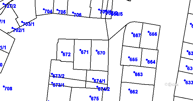 Parcela st. 670 v KÚ Hluk, Katastrální mapa