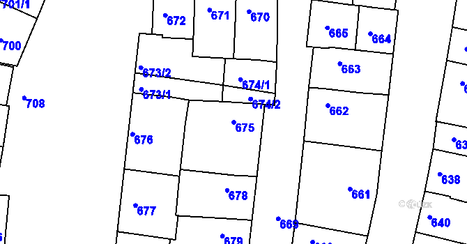 Parcela st. 675 v KÚ Hluk, Katastrální mapa
