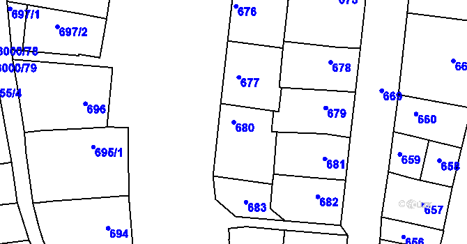 Parcela st. 680 v KÚ Hluk, Katastrální mapa