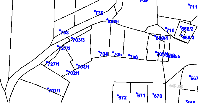 Parcela st. 704 v KÚ Hluk, Katastrální mapa