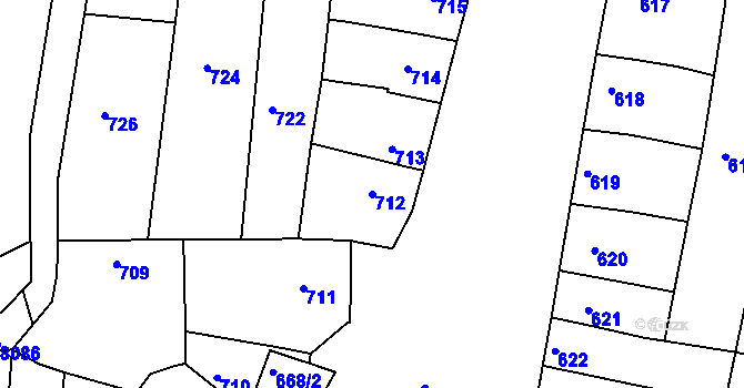 Parcela st. 712 v KÚ Hluk, Katastrální mapa
