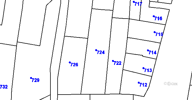 Parcela st. 724 v KÚ Hluk, Katastrální mapa