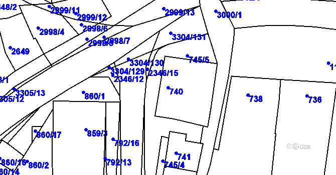 Parcela st. 740 v KÚ Hluk, Katastrální mapa