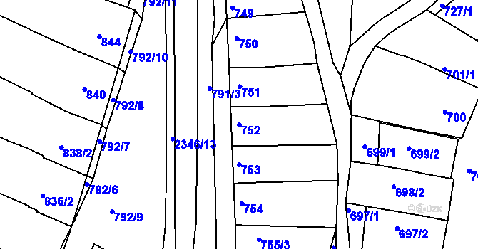 Parcela st. 752 v KÚ Hluk, Katastrální mapa