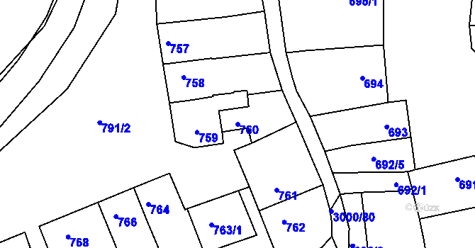 Parcela st. 760 v KÚ Hluk, Katastrální mapa
