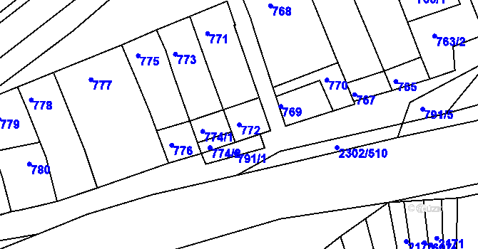 Parcela st. 772 v KÚ Hluk, Katastrální mapa