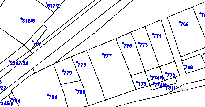 Parcela st. 777 v KÚ Hluk, Katastrální mapa