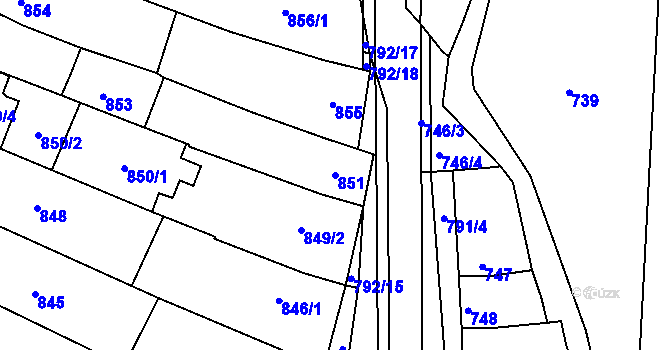 Parcela st. 851 v KÚ Hluk, Katastrální mapa