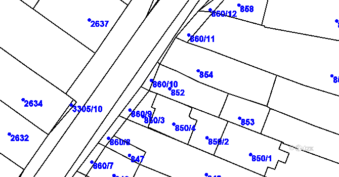 Parcela st. 852 v KÚ Hluk, Katastrální mapa