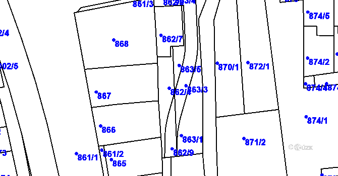 Parcela st. 862/4 v KÚ Hluk, Katastrální mapa