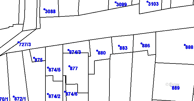 Parcela st. 880 v KÚ Hluk, Katastrální mapa