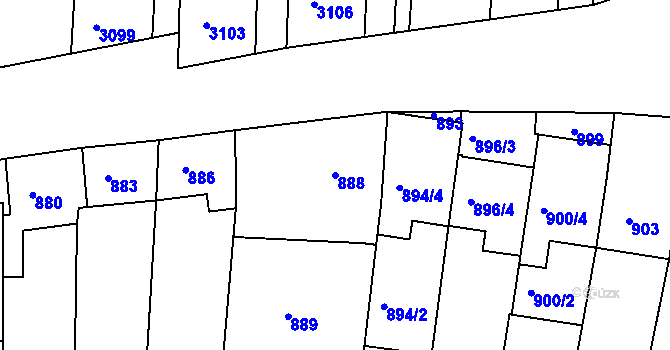 Parcela st. 888 v KÚ Hluk, Katastrální mapa