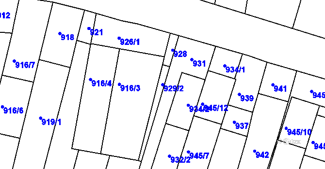 Parcela st. 929/2 v KÚ Hluk, Katastrální mapa