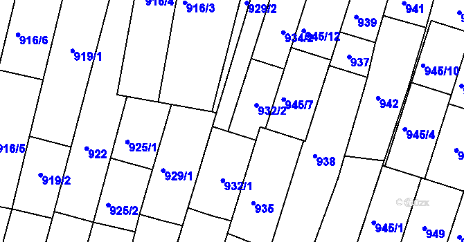 Parcela st. 932 v KÚ Hluk, Katastrální mapa