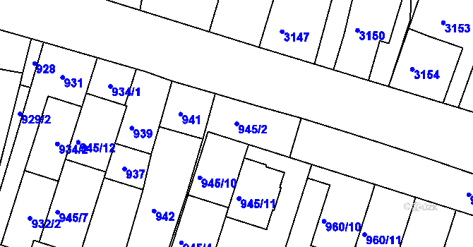 Parcela st. 945/2 v KÚ Hluk, Katastrální mapa