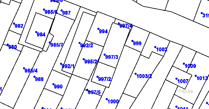 Parcela st. 997/3 v KÚ Hluk, Katastrální mapa